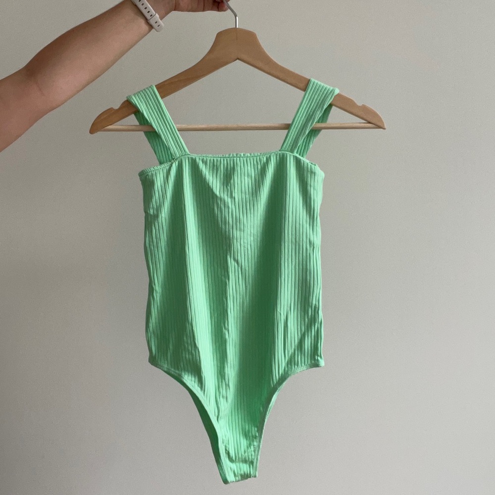 Green Ribbed Bodysuit